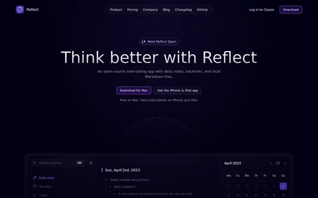 Reflect website screenshot