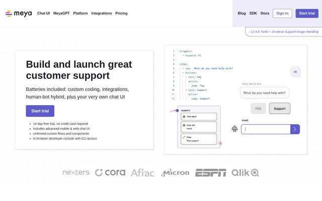 Meya AI website screenshot