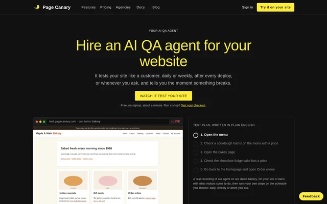 Page Canary website screenshot