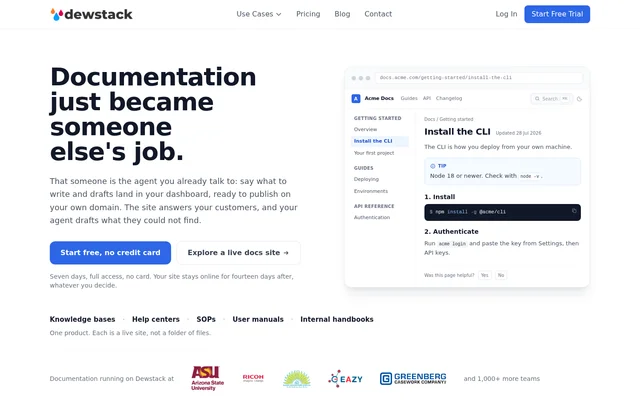 Dewstack website screenshot