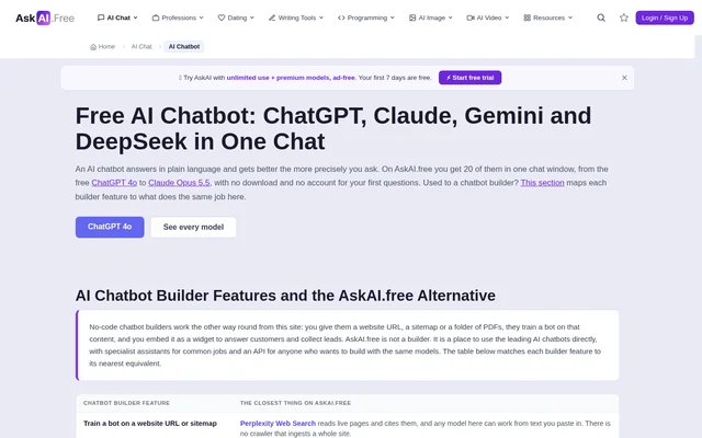 AIchatbot website screenshot