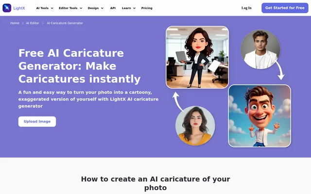 AI Caricature Generator By LightX website screenshot