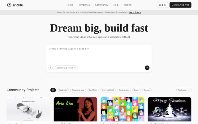 Trickle website screenshot