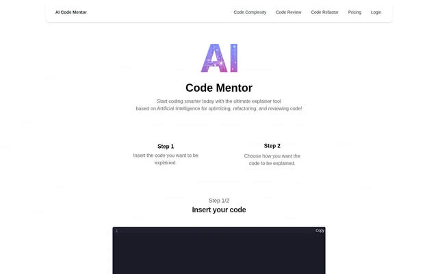 AI Code Mentor website screenshot