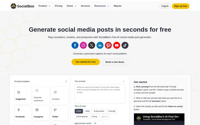 SocialBee website screenshot