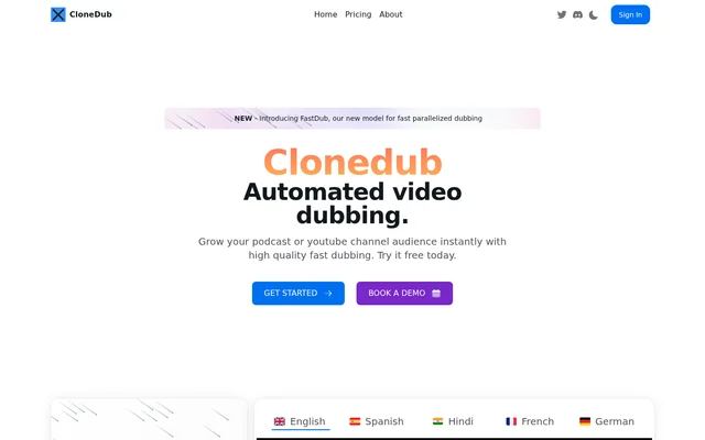 CloneDub website screenshot