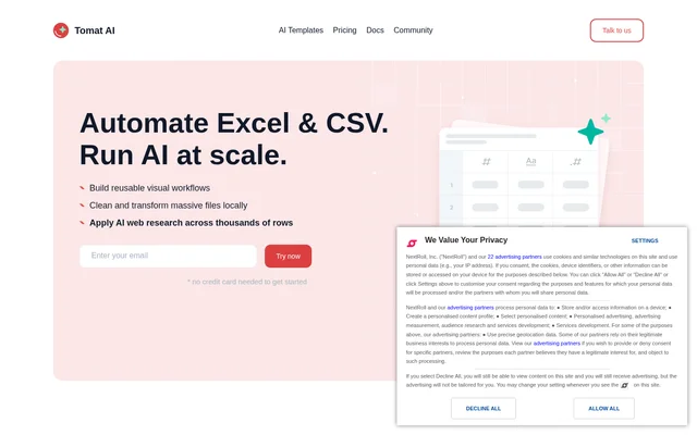 Tomat.AI website screenshot