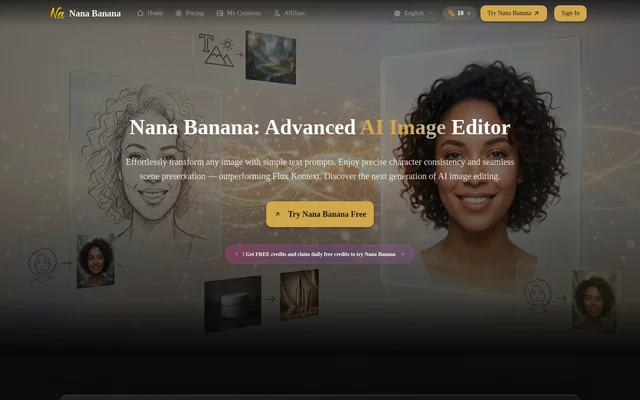 Nana Banana AI Image Editor website screenshot