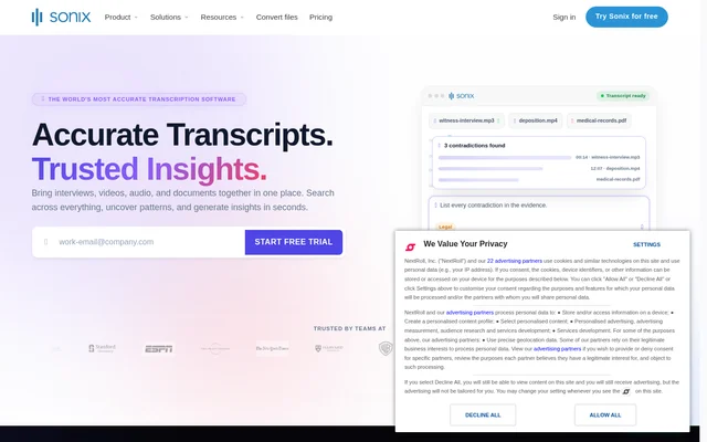 Sonix website screenshot