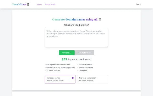 NameWizard website screenshot
