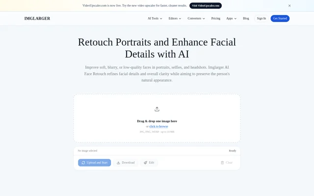 AI Face Retouch website screenshot