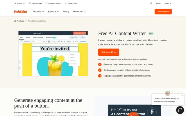 AI Content Writer website screenshot