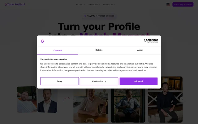 TinderProfile.AI website screenshot