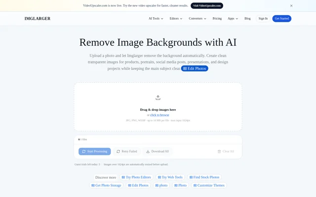 AI Background Remover website screenshot