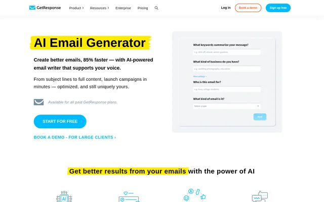 GetResponse Email Generator website screenshot
