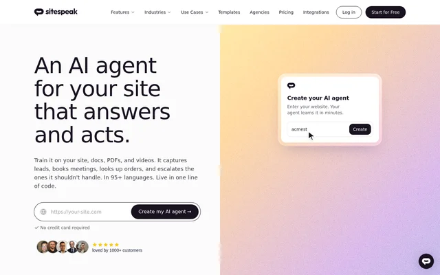 SiteSpeakAI website screenshot