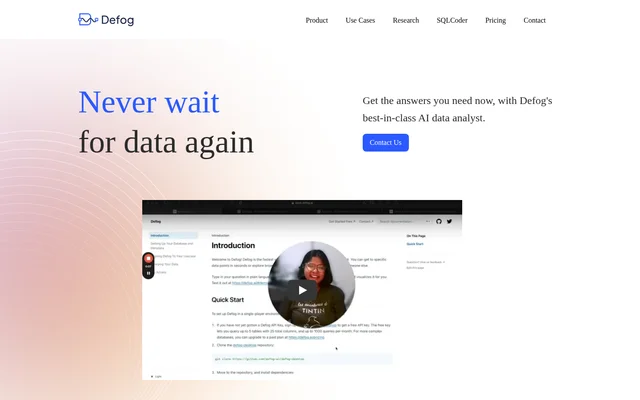 Defog website screenshot