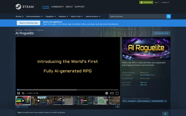 AI Roguelite website screenshot