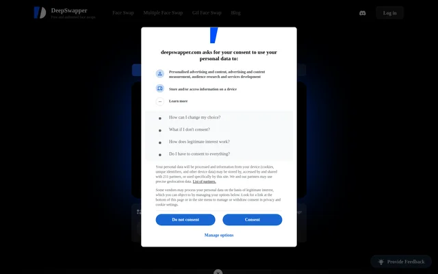 DeepSwapper AI website screenshot