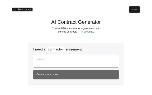 Contractable website screenshot