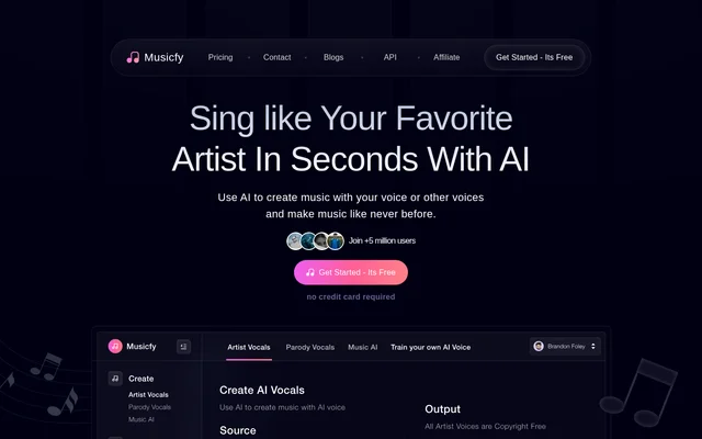 Musicfy AI website screenshot