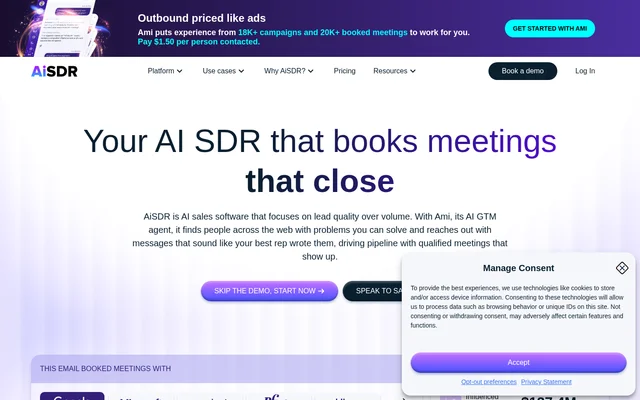 AiSDR website screenshot