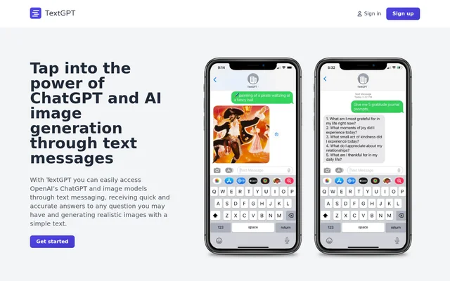 Text GPT website screenshot