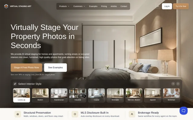 AI Virtual Staging website screenshot