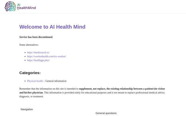 AI Health Mind website screenshot