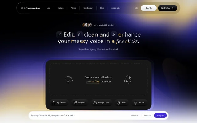 Cleanvoice AI website screenshot