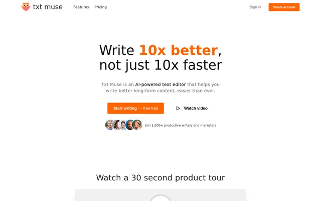 Txt Muse website screenshot
