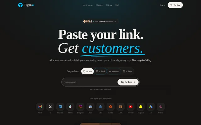 Tugan.ai website screenshot