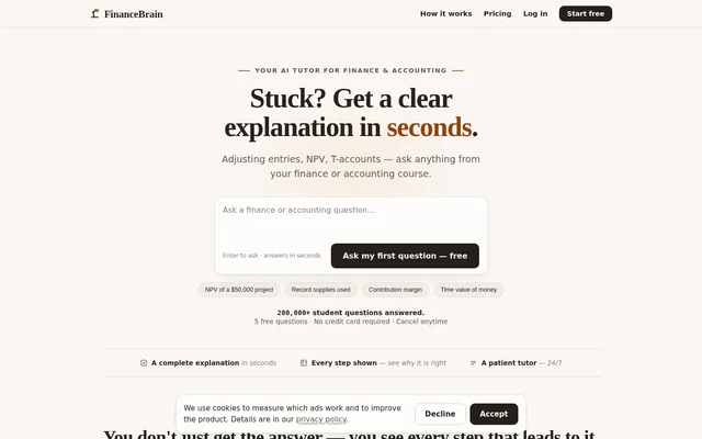 FinanceBrain website screenshot