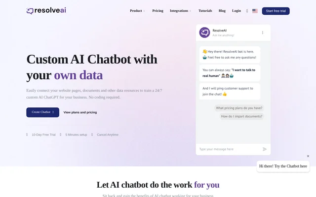 ResolveAI website screenshot