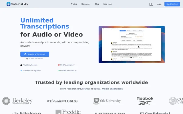 Transcript LOL website screenshot