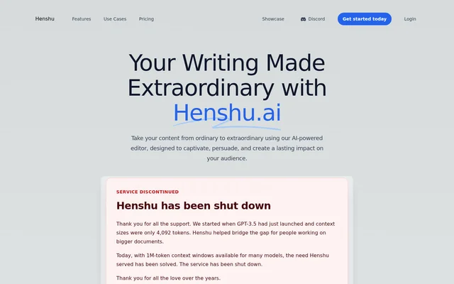 Henshu.ai website screenshot