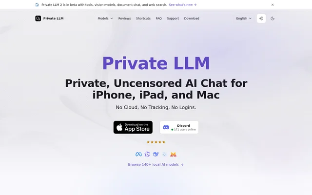 Private LLM - Local AI Chatbot for iOS website screenshot