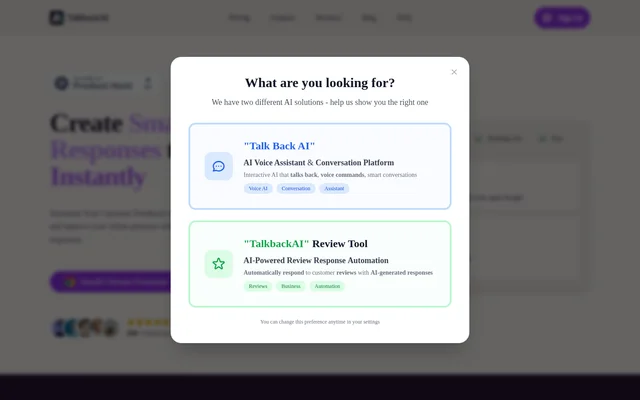 Talkback AI website screenshot