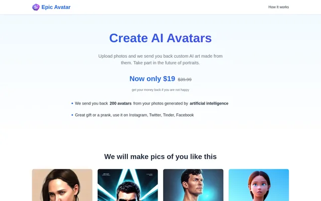 Epic Avatar website screenshot