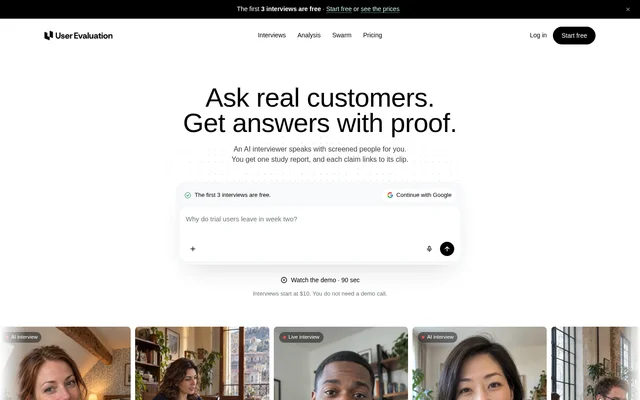 User Evaluation website screenshot
