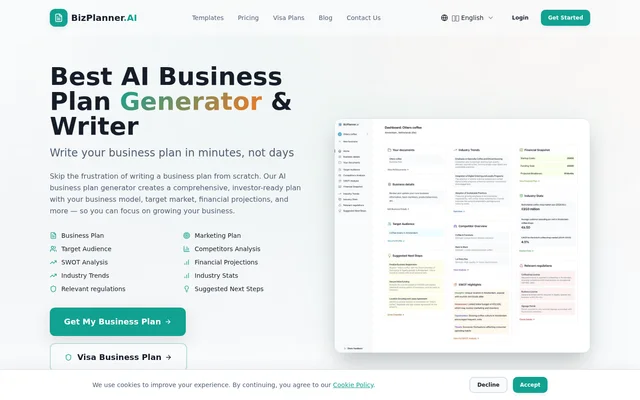 BizPlanner AI website screenshot