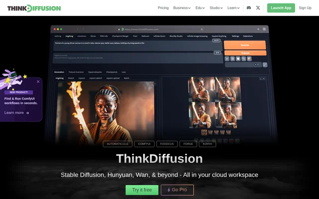 ThinkDiffusion website screenshot