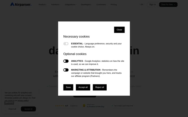Airparser website screenshot