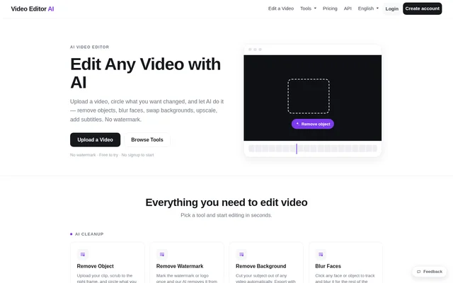 VideoEditorAI website screenshot