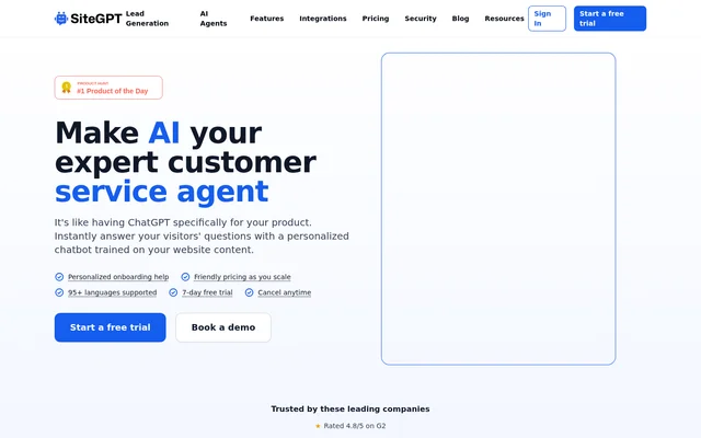 SiteGPT website screenshot