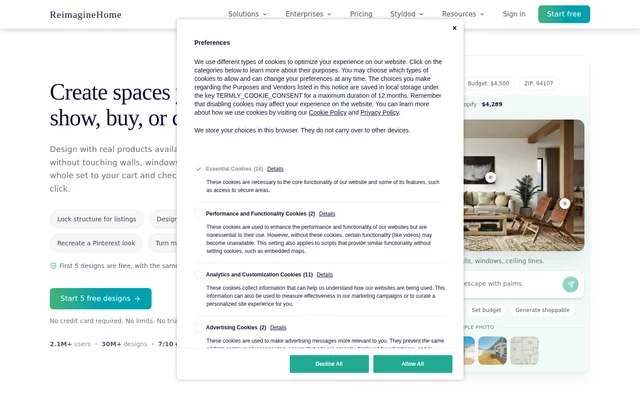 AI Virtual Renovation By REimagineHome website screenshot