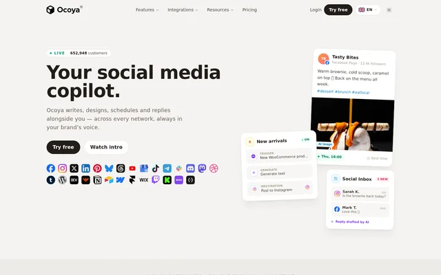 Ocoya website screenshot