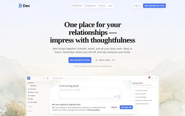 Dex website screenshot