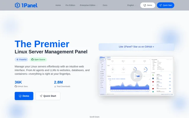 1Panel website screenshot