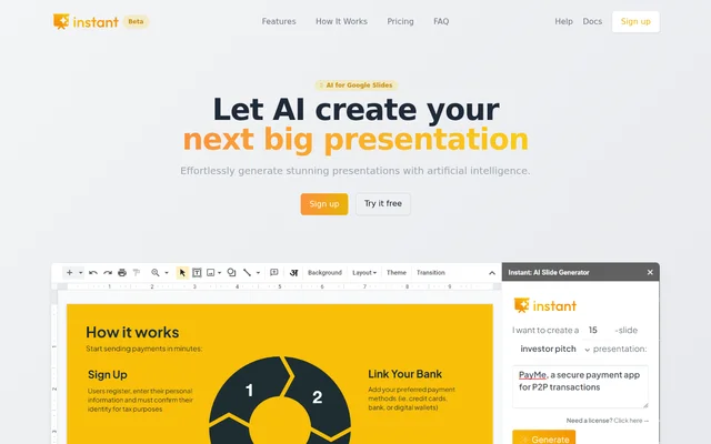 Instant AI for Google Slides website screenshot